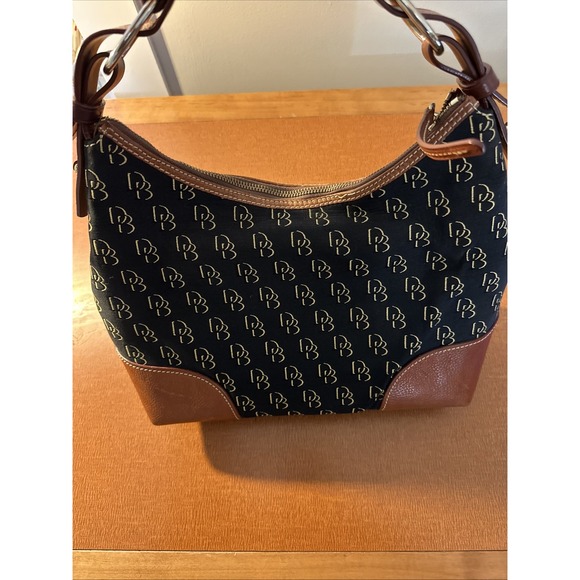 Dooney & Bourke Signature Crescent Shoulder Bag Brown Beige Canvas Leather Trim - Picture 7 of 16